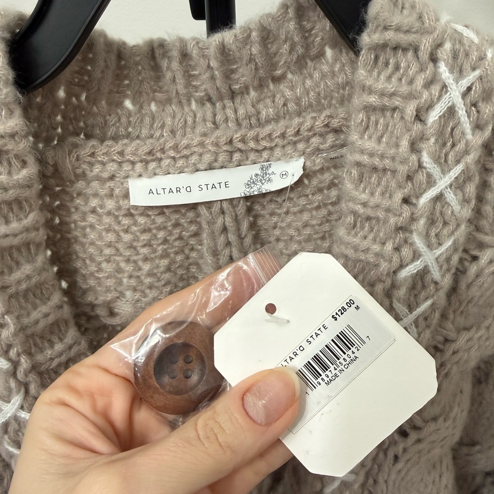 Altar'd State Chunky Knit Cardigan in Soft Beige - Picture 6 of 8